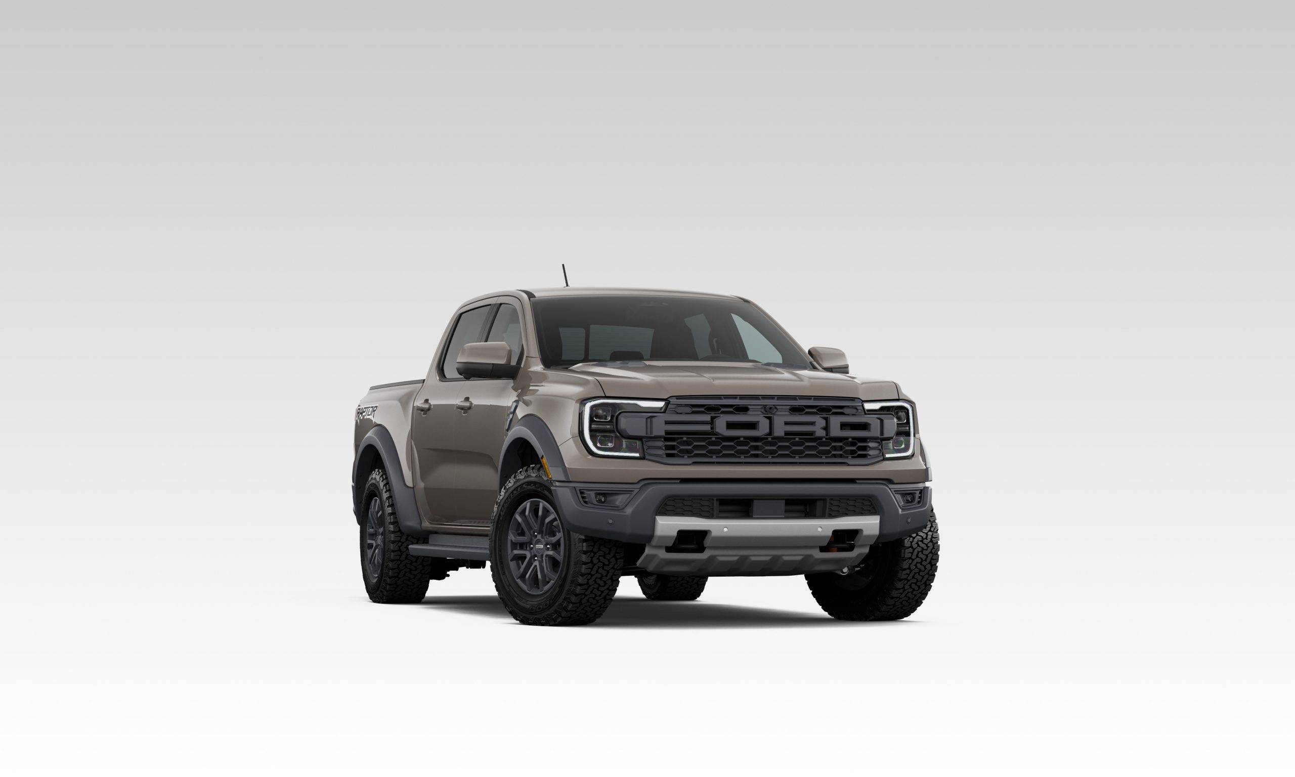 Exterior of a 2026 Ford Ranger Raptor in a Grey-brown color